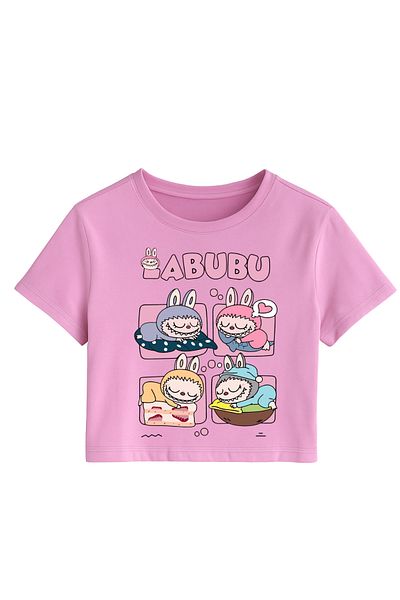 MECH BUTİK Tricou Crop Top pentru fete cu imprimeu Labubu