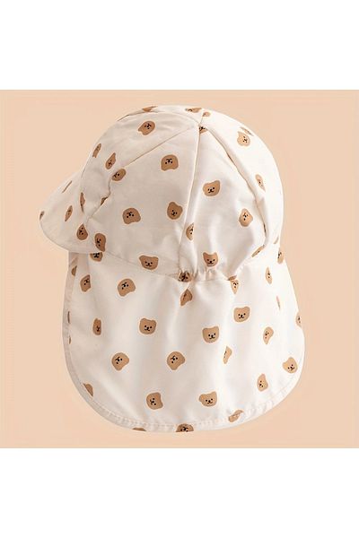 GlassySKY (3-10 Years) Cute Teddy Bear Printed Back Protection Hat Sun Protection Hat, Outdoor Summer Beach Vacation