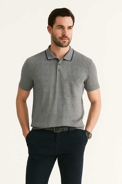 gigigiyim Baklava Patterned Polo Neck Men's T-Shirt Blue