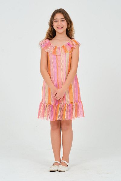 Modaviki Girl's Ruffle Shoulder Detailed Dress Pink Color Kvc1044