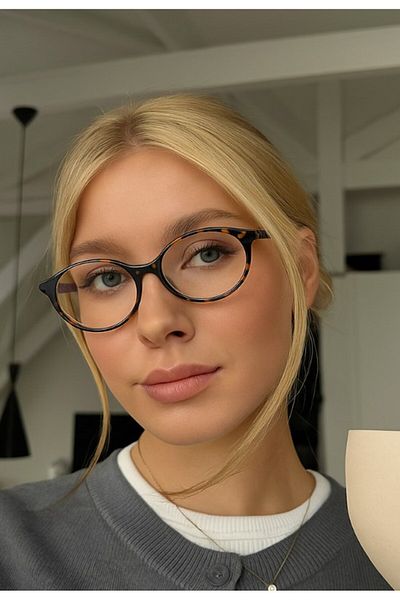 Lexi Bella Miux Mi Leopard Ellipse Blue Light Protection Unisex Glasses with Metal Accessories Ce Certificated