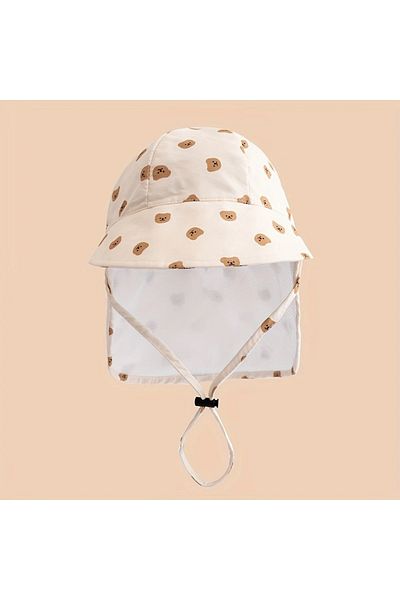 GlassySKY (3-10 Years) Cute Teddy Bear Printed Back Protection Hat Sun Protection Hat, Outdoor Summer Beach Vacation