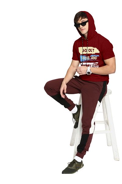 COLOR HUNT 100% Cotton Men's Trendy Half Sleeve T Shirt with Hoodie