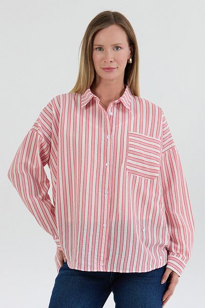 Fulla Moda Striped Body Detailed Oversize Shirt