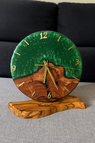 DEKORANLA El yapımı epoksi zeytin ağacı saat, sessiz mekanizma, şık ve doğal ...