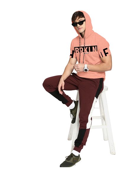 COLOR HUNT 100% Cotton Men's Trendy Half Sleeve T Shirt with Hoodie