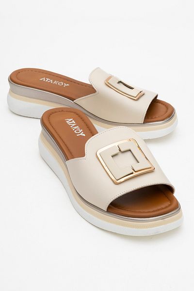 Ataköy Ayakkabı Women's Leather Buckle Slippers