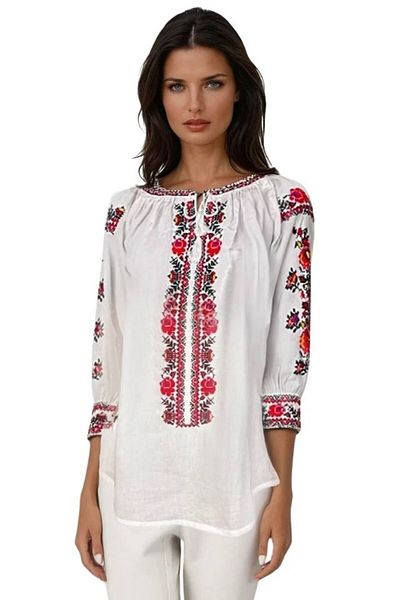 rody's forever Women's blouse type ie R256 optical white/burgundy red, size 2XL