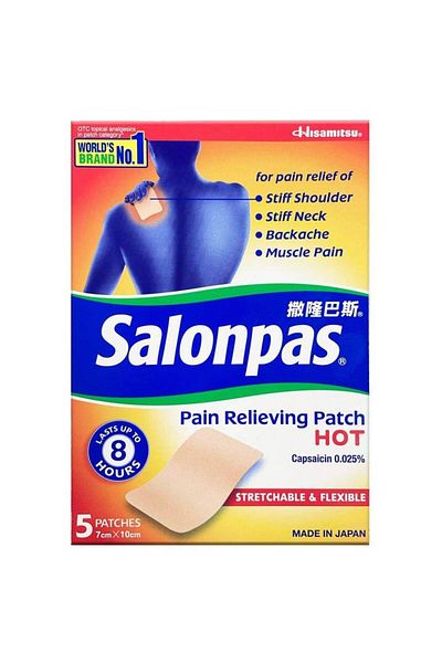 Salonpas Hot Patches for Pain Relief - 5 Patches, 7 cmX10 cm