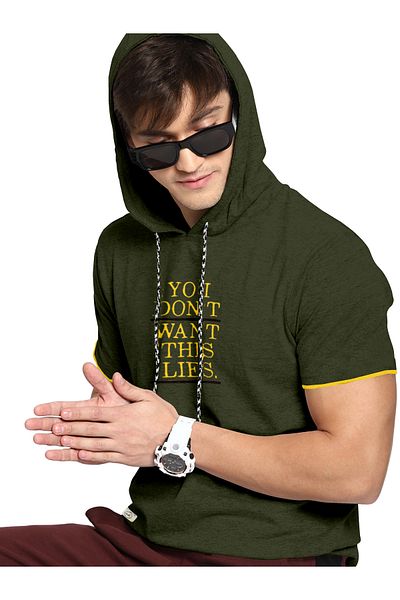COLOR HUNT 100% Cotton Men's Trendy Half Sleeve T Shirt with Hoodie