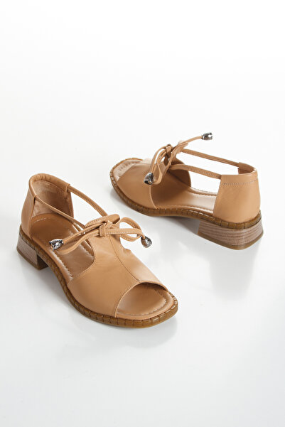 PASSAGE SHOES Women's Genuine Leather Sandals with Lacing Detail 6326 Caramel