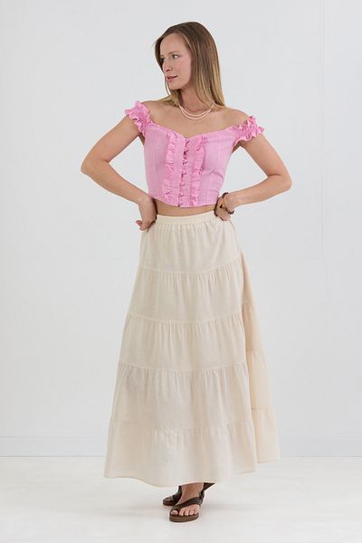 Fulla Moda Λινό φούστα με βολάν με ελαστική μέση