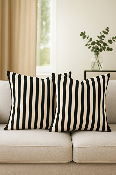 KAMİZ Striped Cotton Linen 2-Piece Throw Pillow Cover