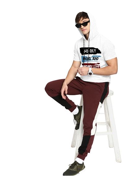 COLOR HUNT 100% Cotton Men's Trendy Half Sleeve T Shirt with Hoodie