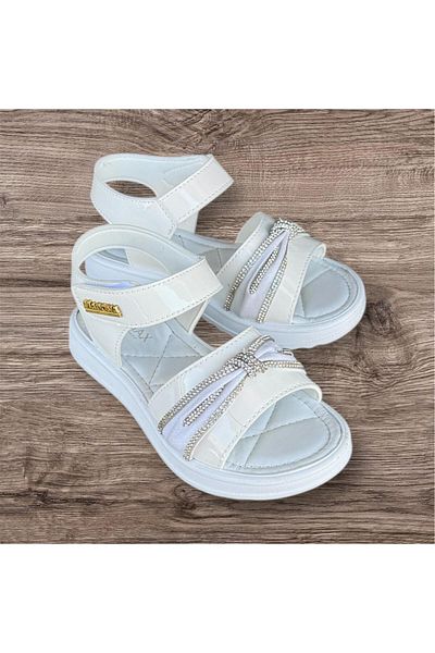 İpek Solmax Girl Child White Stone Orthopedic Sole Velcro Sandals