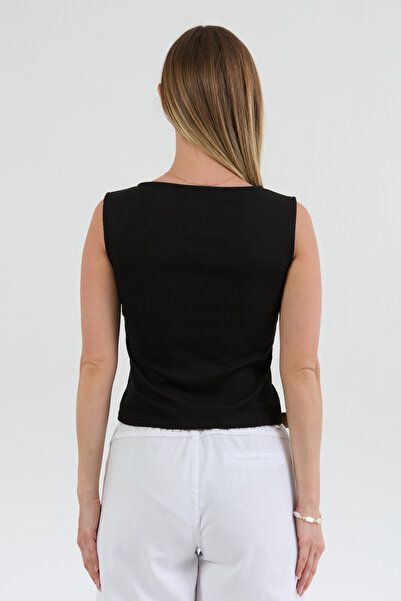 Fulla Moda Μπλούζα με φαρδύ γιακά με κουμπιά