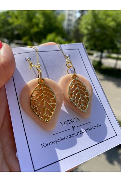 VIVINCA Handmade Polymer Clay Colorful Vibrant Lightweight Earrings - Vivinca Powder Leaf
