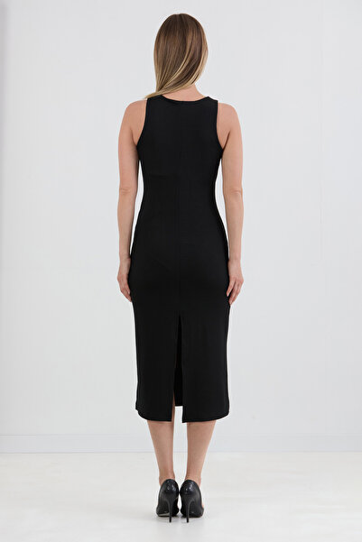 Fulla Moda Basic Fitilli Yırtmaçlı Elbise