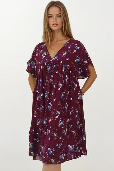 VAGGON Women's Plum-Flower Double Breasted Collar Skirt Pleated Midi Length Double Pocket Dress Dress Vs00268