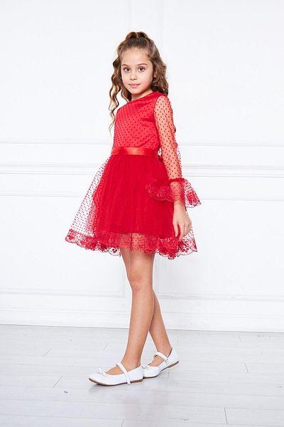 Modaviki Girls' Lace Long Sleeve Evening Dress Red Kvc3006