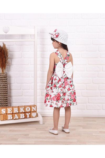 Serkon Girl's Straw Hat and Rose Dress Ser-0235