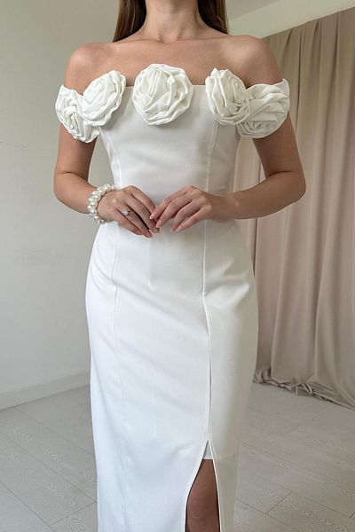 Elbee Fashion Woman Φόρεμα Madonna με γιακά με τριαντάφυλλο