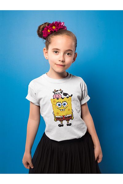 SEVBANO Tricou unisex pentru copii cu desene animate cu imprimeu Spongebob (vârsta 1-12)
