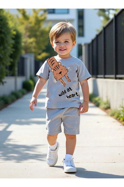 bebekpare Boy's Tshirt-Shorts Set Gray Wild