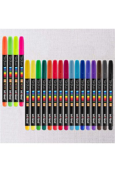 intrend Set of 20 colored markers,5 stencils for painting t-shirts, bags, washable fabric, shoes, 25 pieces
