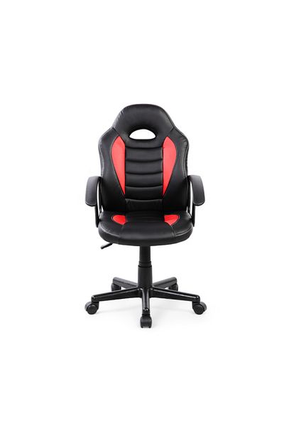 Kiwari Min Gaming Chair, PU+PVC, Wooden Frame, Nylon Base,Fixed Arms,Silent Wheels,Adjustable Height,Black
