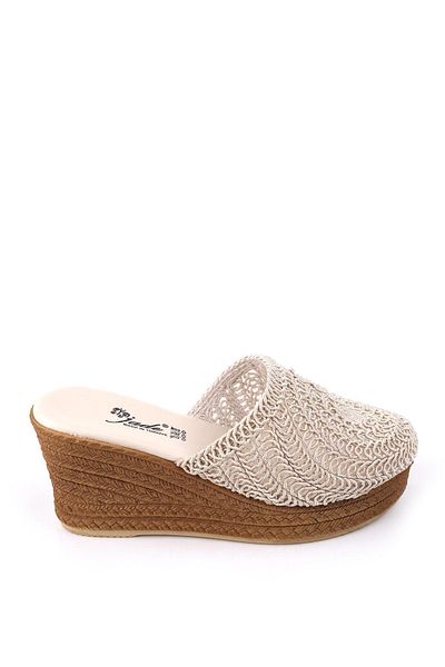 Papuçsepeti Shoe Basket Jade 4740 Women's 8 cm Wedge Heeled Straw Knitted Slippers