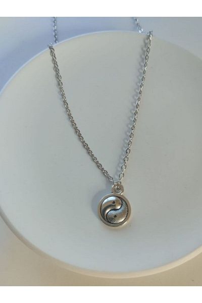 VerdeHome Ying Yang Symbol Silver Color Stainless Necklace – Balance and Harmony Themed Unisex Necklace Model