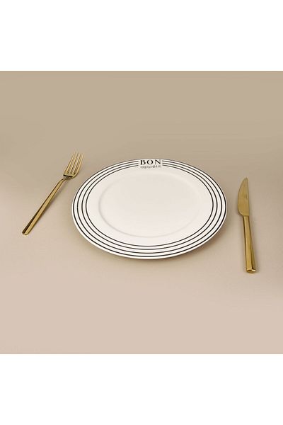 MATMEL Kitchen Elegant Curves Porcelain Serving Plate - Black / White - 25 cm