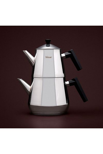 ASPARTAM Heybeli Plus Maxi Steel Teapot - Black - 1.7 Lt + 1.5 Lt