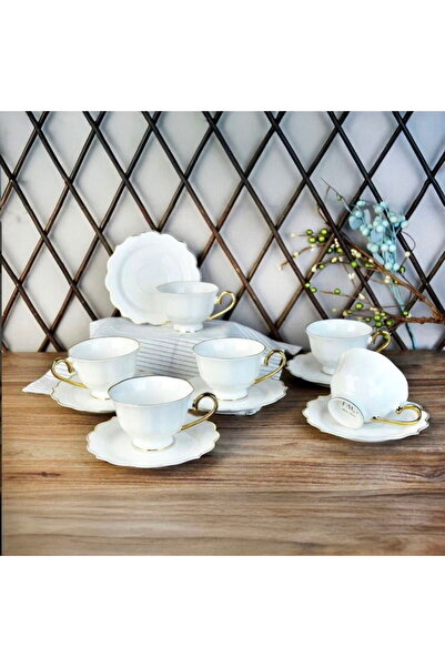 Paçi Stella Porcelain 6-Piece Coffee Cup with Gold Handle - White / Gold