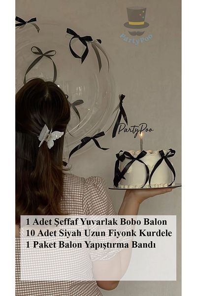 PartyPoo Transparent Bobo Balloon and Black Bow Ribbon Set Bow Balloon Balloon Set