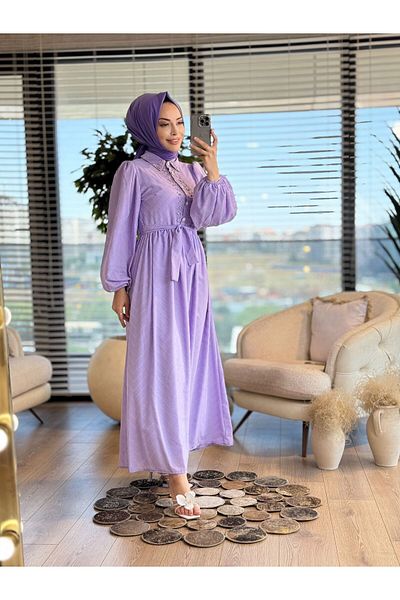 ALANURMODA Patı Stone Embroidered Patterned Dress