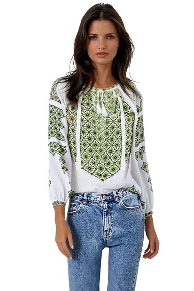 rody's forever Women's blouse type ie D24, white/frog green, size M