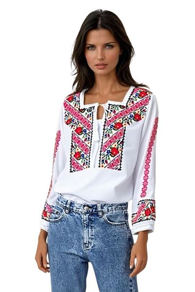 rody's forever DEC traditional women's blouse, white/red, size S
