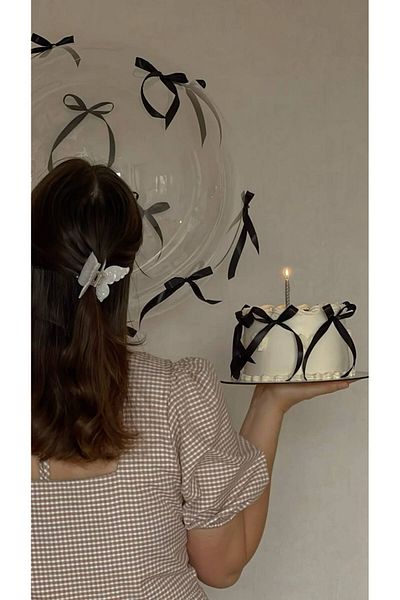 PartyPoo Transparent Bobo Balloon and Black Bow Ribbon Set Bow Balloon Balloon Set