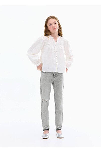 MANGO Kids Dekoratif yırtıklı mom fit jean pantolon