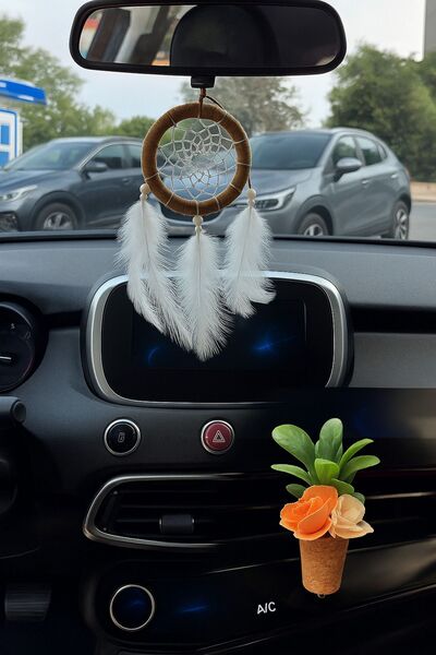 Elioure TR Araç İçi Dikiz Aynası Süsü Ve Koku Seti | Hasır Jüt Düş Kapanı+Min...