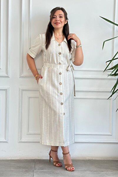 Yağmur Butik Φόρεμα με γιακά πουκάμισου και κουμπιά μπροστά