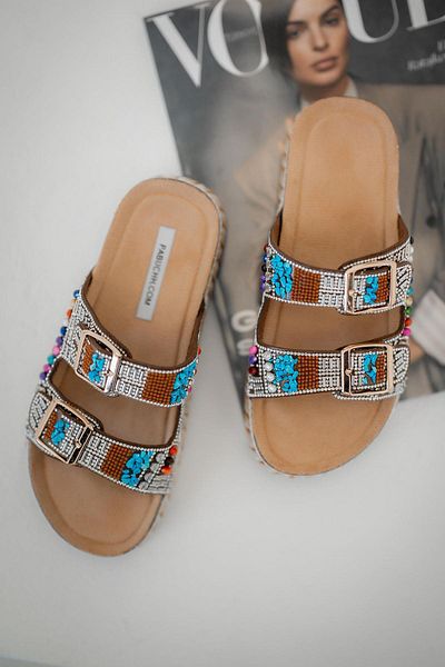 Parponi Mutu Women's Stoned Thick Sole Slippers Brown