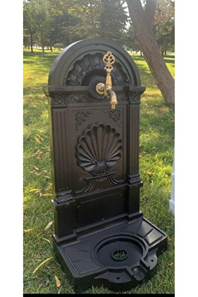 bahcecesmesicom İstridye Model Siyah Bahçe Döküm Çeşmesi Osmanlı Musluklu