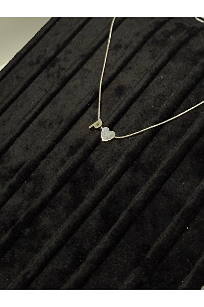 Gulsah's Store Çelik silver minimal kalpli harfli kolye