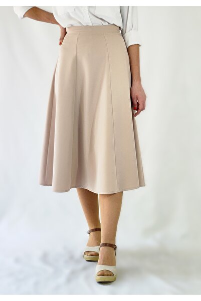 YAXİ Beige Six Piece Maxi Woven A-Line Skirt