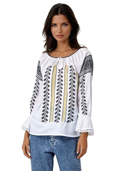 rody's forever DEC traditional women's blouse, white/gold, size S
