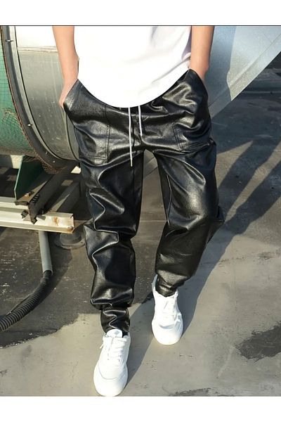 NYC GİYİM TEKSTİL Faux Leather Trousers Relaxed Fit