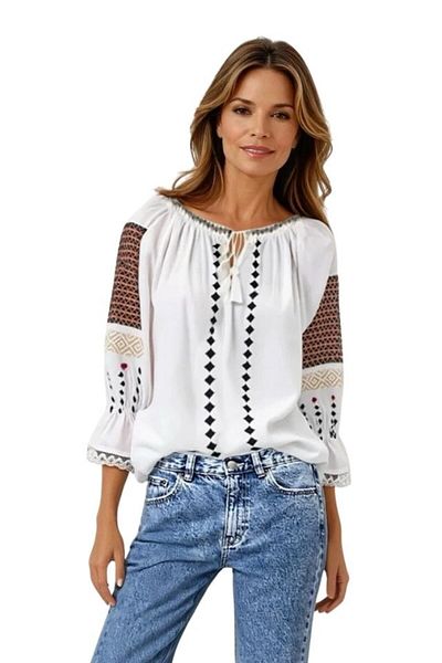 rody's forever Women's blouse type R25 optical white/burgundy red, size 2XL